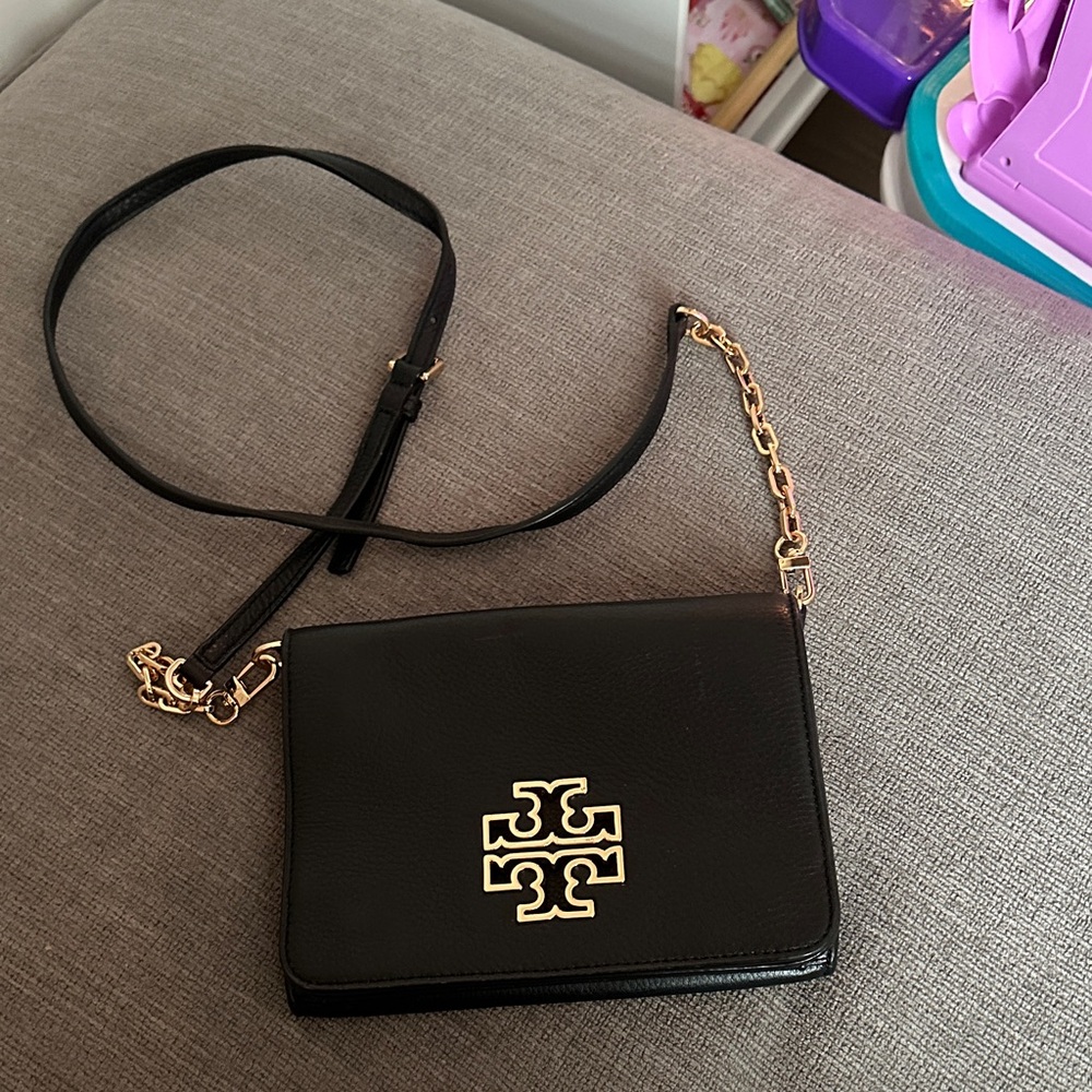 Tory Burch Black Crossbody Bag with Gold Chain